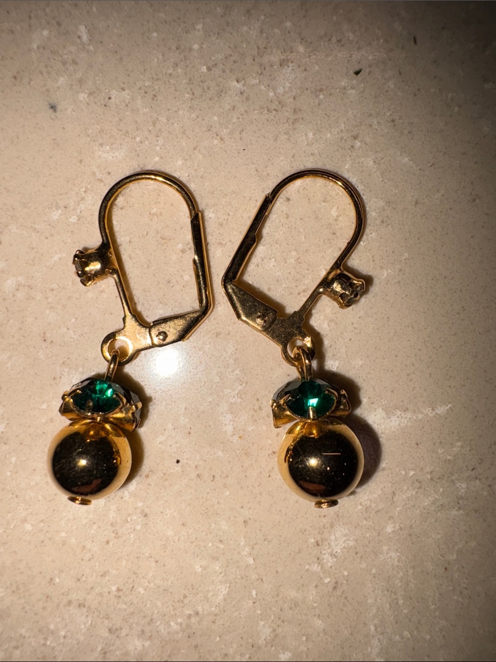 Gold-Tone Drop Earrings with Emerald Green Crystal Accent